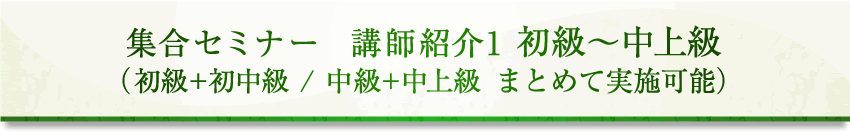 集合セミナー 講師紹介1 初級 中上級(初級+初中級/中級+中上級 まとめて実施可能)